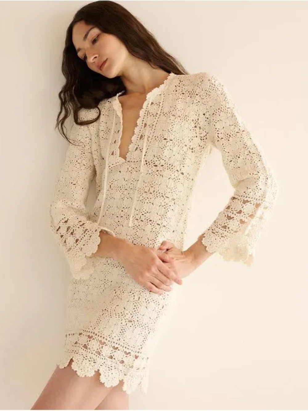 DÔEN - Alea Crochet Dress in Pearl - M